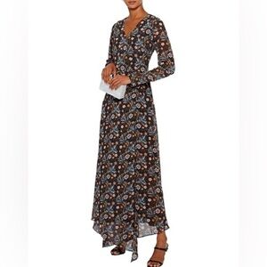 Mikael Aghal Floral Print Chiffon Midi Dress Sz-8